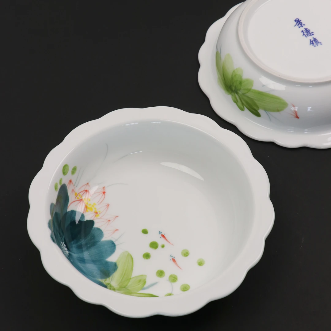 东土造物《花边深盘》景德镇手绘高温釉中彩直径21cm高度5.5cm