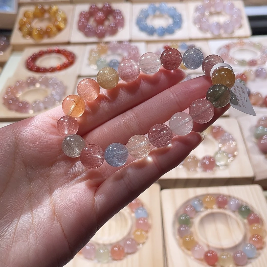 水晶手链未镶嵌兔毛手链，晶体通透