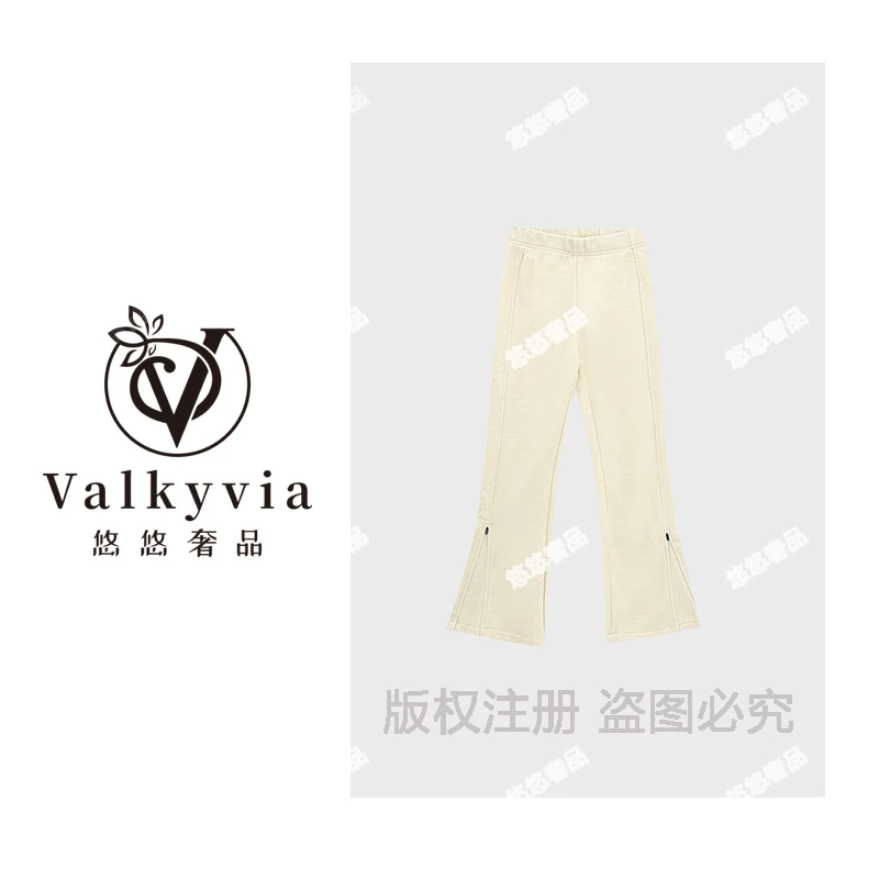 【Valkyvia/悠悠奢品】时尚大牌微标加绒显瘦开叉喇叭裤DMJ241