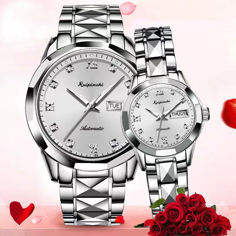 瑞士全自动机械情侣手表一男一女气质高档防水夜光双日历男女名表