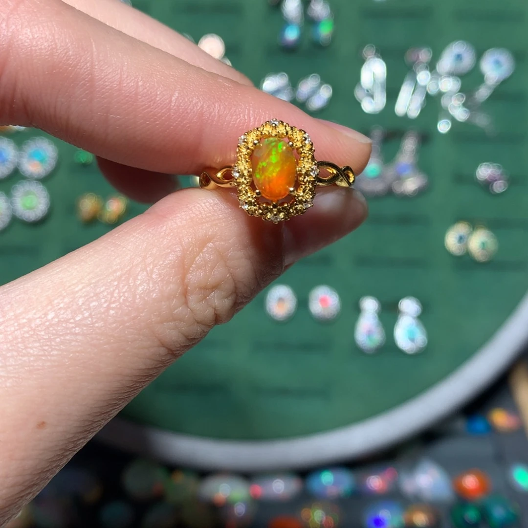 欧泊戒指款式银S925镀金镶嵌阿*?