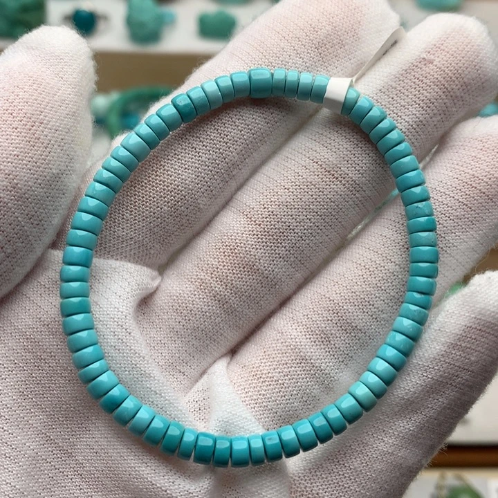 绿松石未镶嵌珠宝奇石高瓷蓝精工直切手串4.2mm