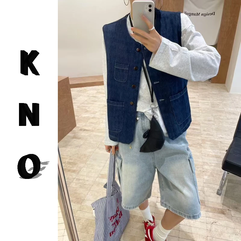 【KNO】早春新款牛仔蓝色马甲