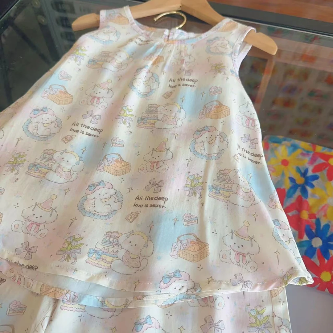 梦幻小狗 短裤棉绸潮童过膝五分短裤裤套装女童家居服外穿套装