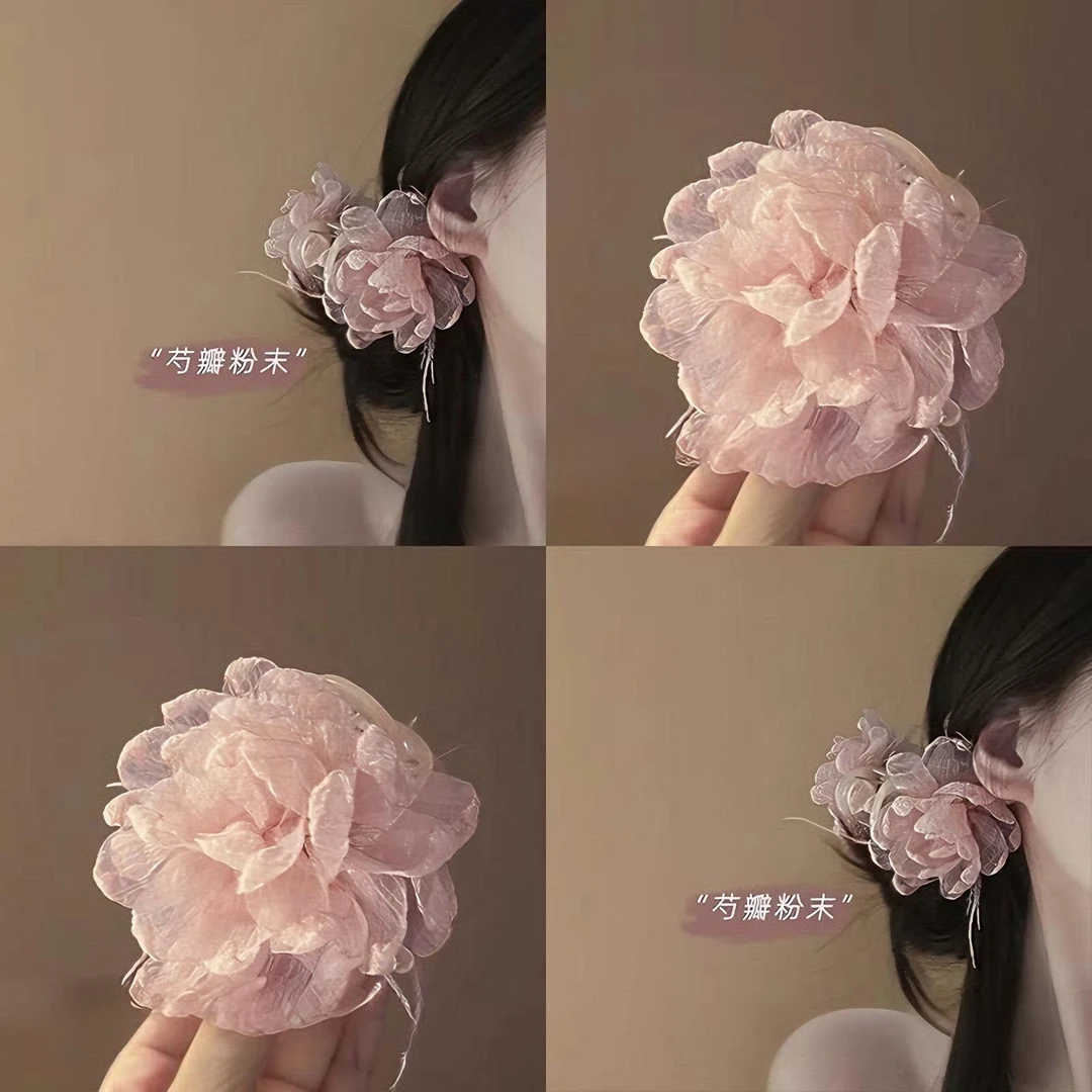 氛围感羽毛花朵抓夹女高级感法式温柔芍药发夹气质鲨鱼夹发饰夹子