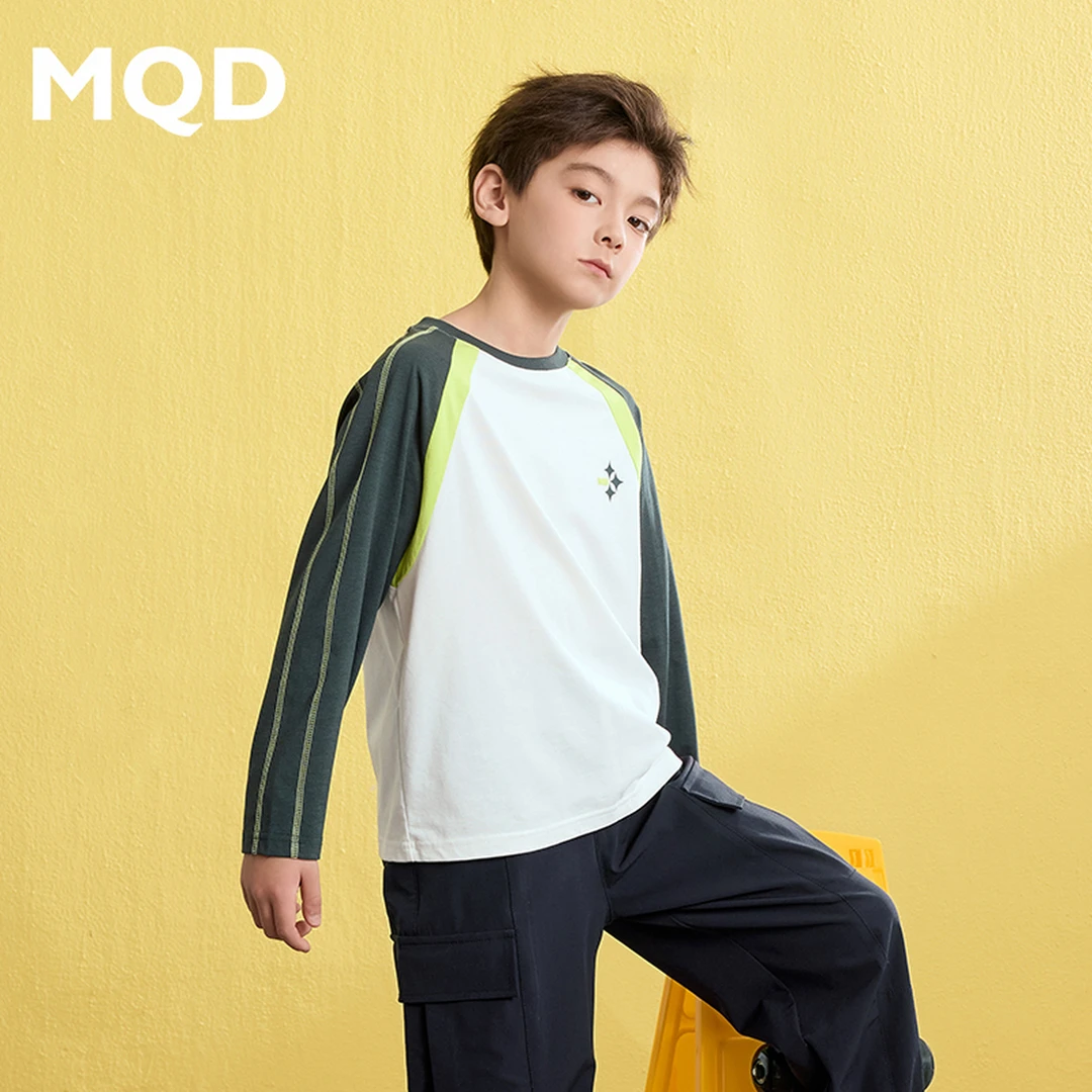 【棣棣专属】MQD童装25春季运动休闲插肩袖拼色长袖T恤9651W0313