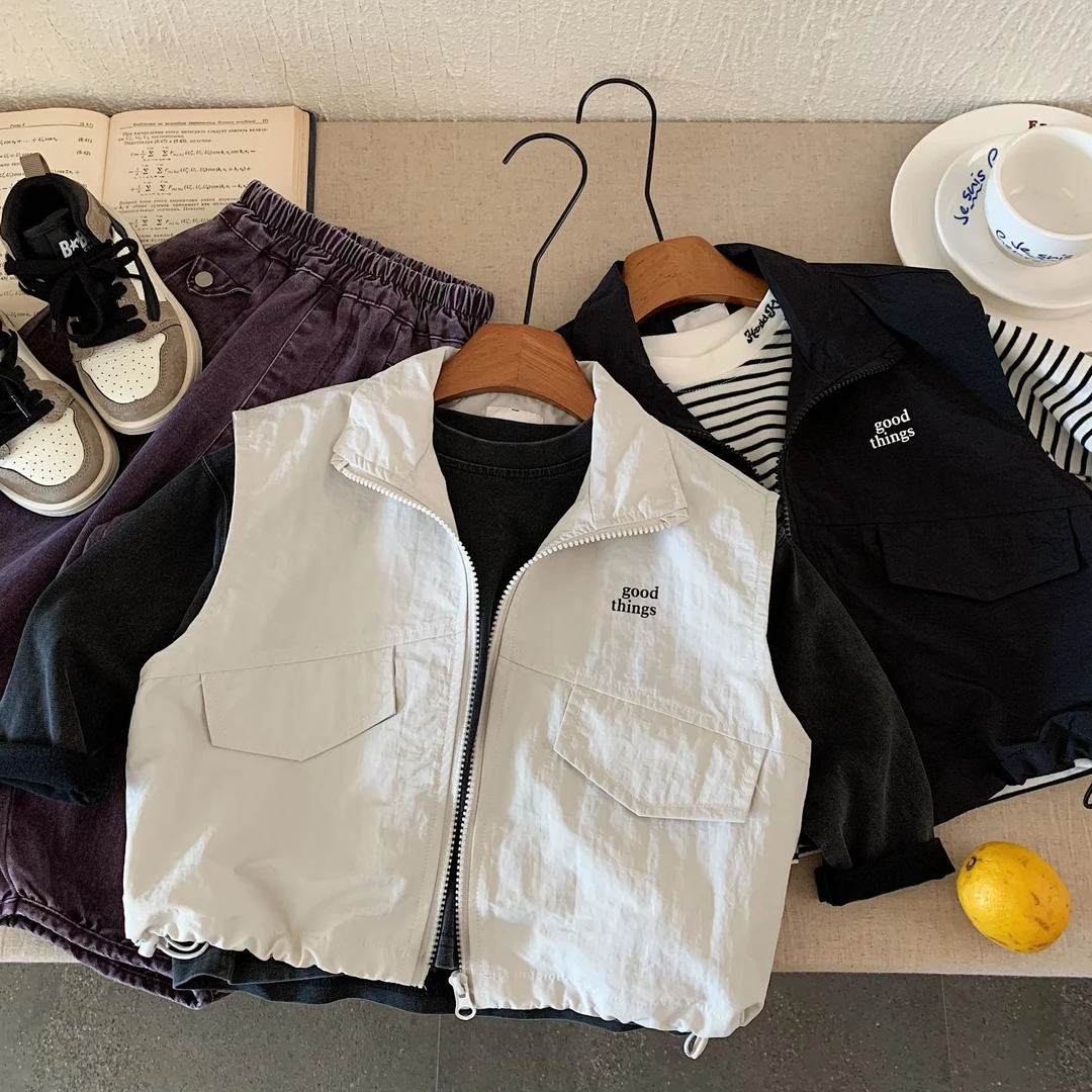 男童马甲2025童纯色马甲春秋新款韩版男女宝宝洋气马夹无袖外套潮