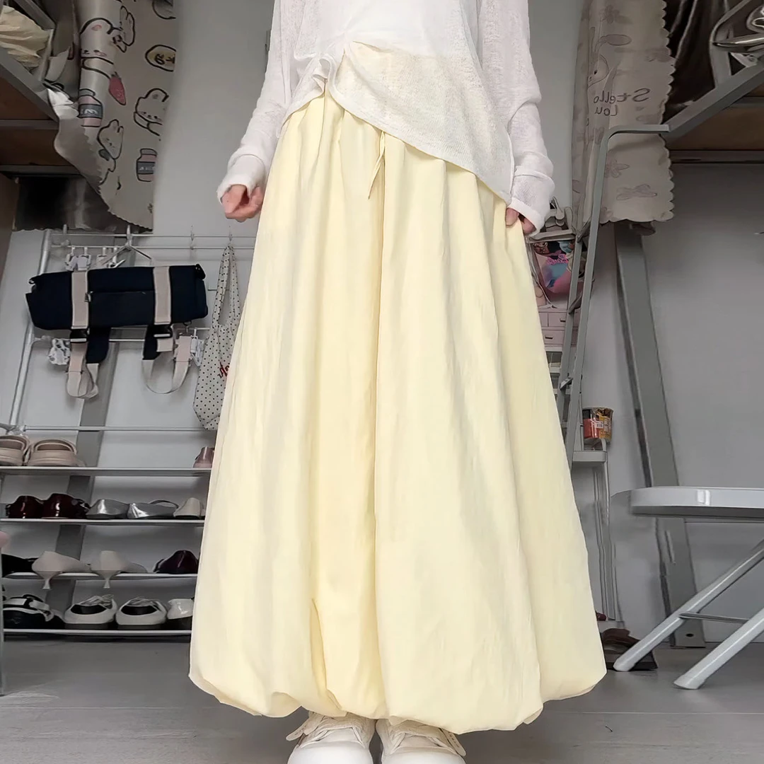 【8753】大码女装胖mm温柔风黄色花苞半身裙夏季高腰显瘦a字长裙子