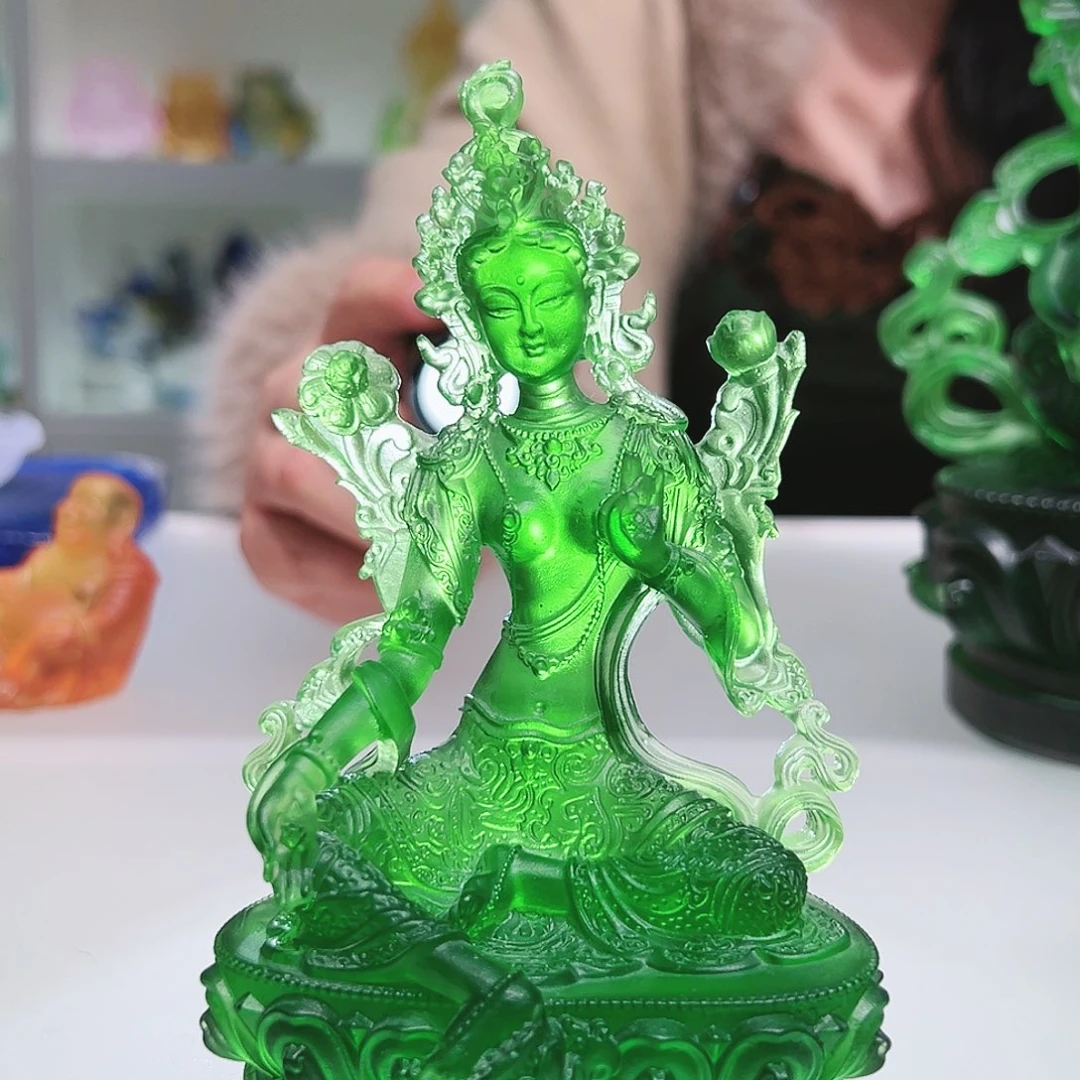 【闪购商品】手工艺品琉璃绿度母 12.5cm