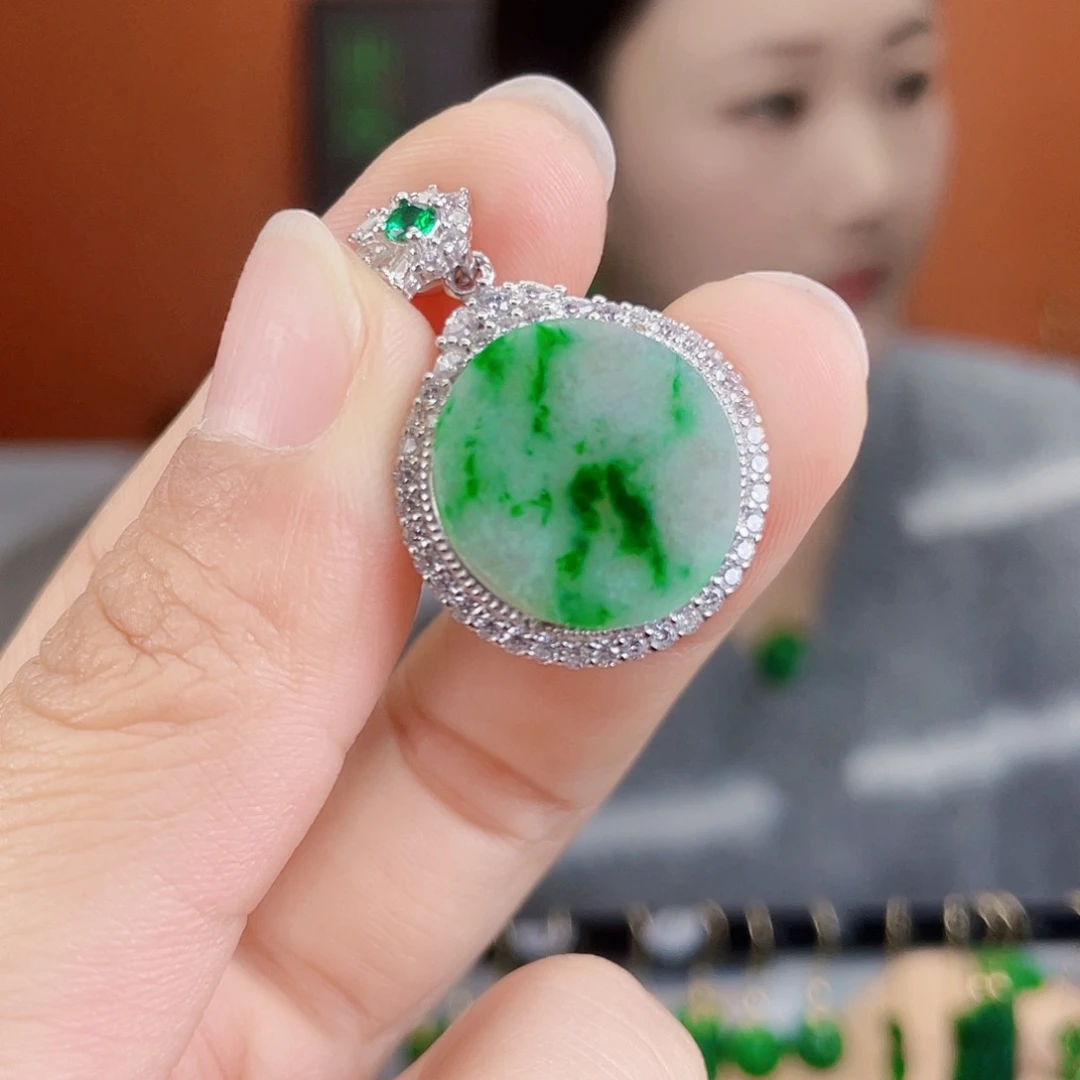 翡翠银S925镶嵌耳饰