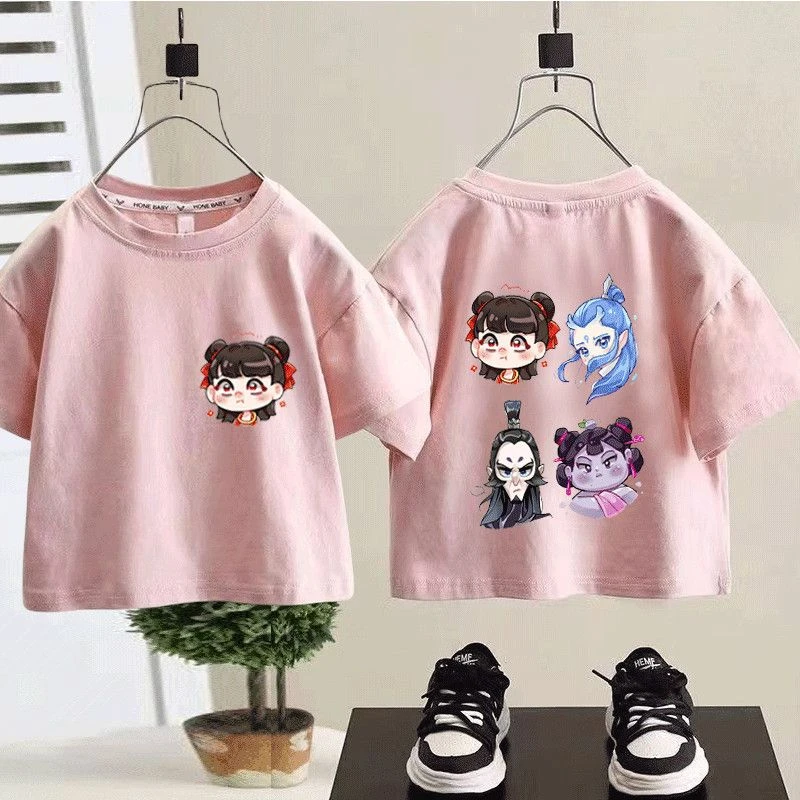 新款短袖T恤纯棉夏季新款男儿童哪吒可爱中小童卡通洋气宝宝半袖t