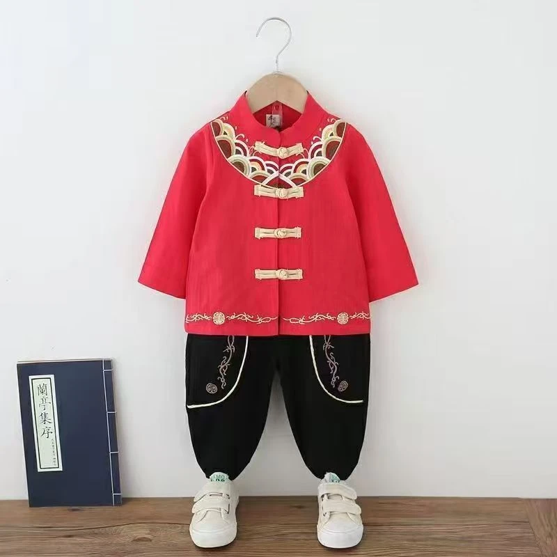 （海浪长袖组合）唐装长袖夏款中国风侠客风套装刺绣春古风幼儿园