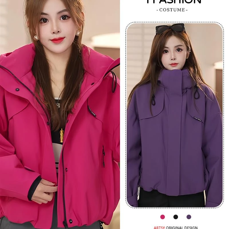 洋气百搭冲锋衣工装夹克上衣女2025冬季新款宽松显瘦加绒加厚棉服