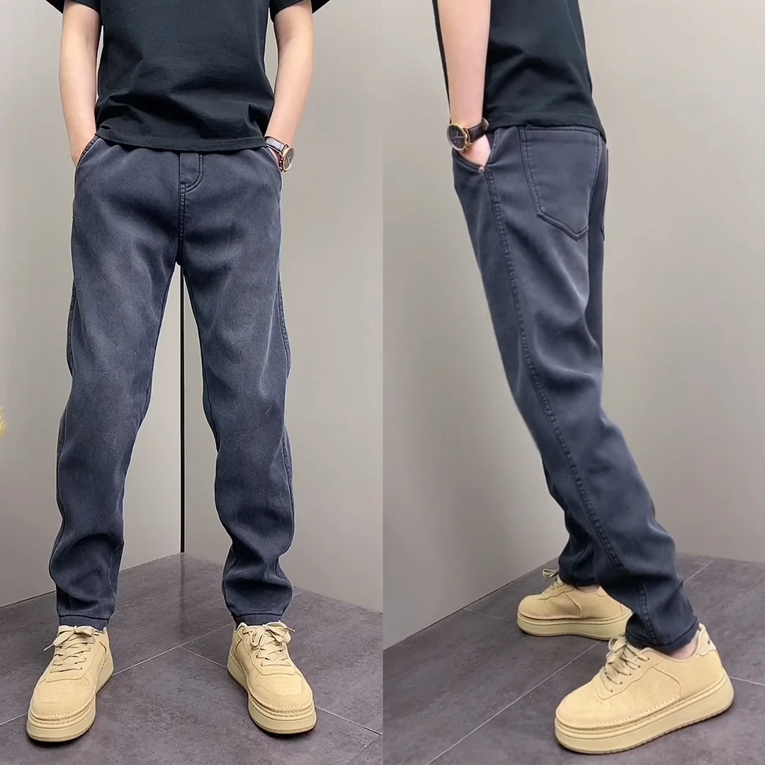 2025春秋季潮牌ins修身长裤男士百搭弹力卫裤冬季牛仔裤子男