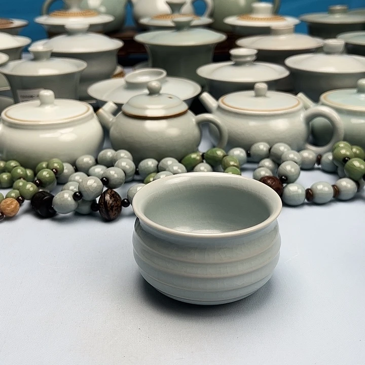 杯仿古月白釉炫纹杯原矿原釉原产地