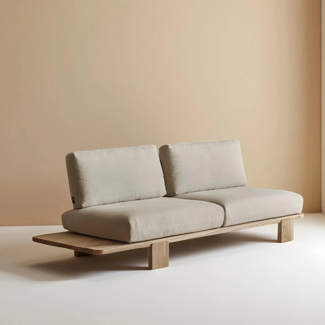 简约小户型客厅可拆洗侘寂风日式布艺三人沙发原木民宿风休闲办公