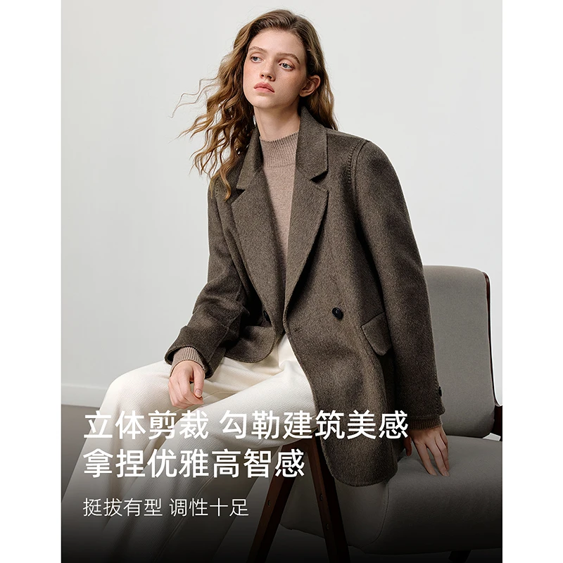 KBNE羊毛双面呢大衣女秋冬高级感2025新款中长款经典毛呢外套女