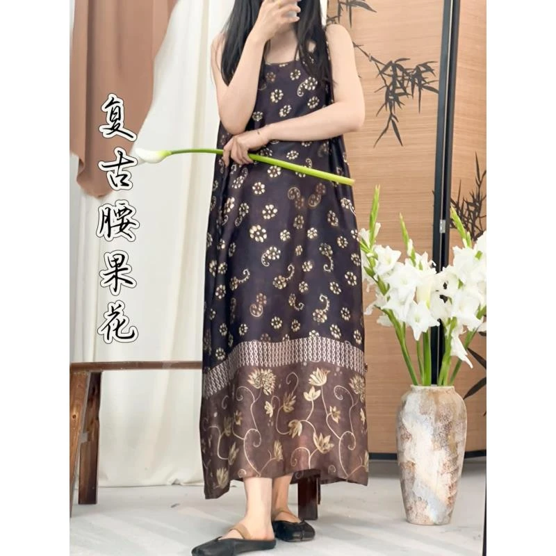 浔象丝绸腰果花桑蚕丝素绉缎吊带