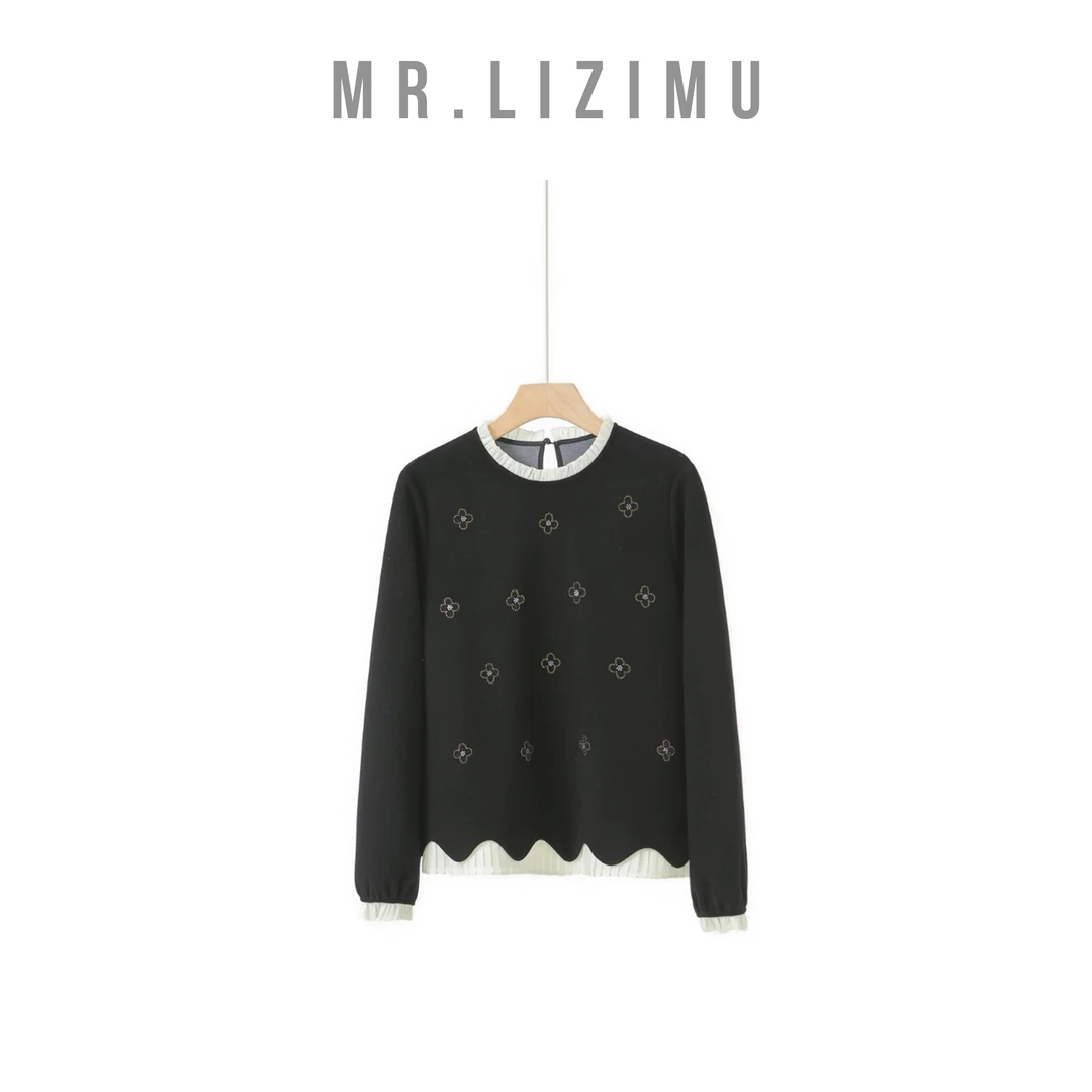 李子木先生气质感显瘦假两件花朵印花千金贵气感卫衣2025秋冬新款