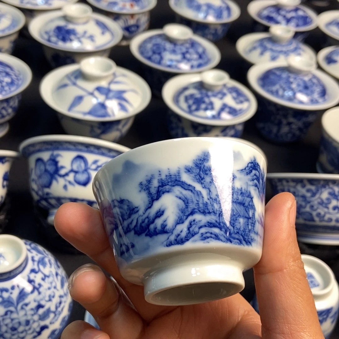 陶瓷柴马蹄青花山水