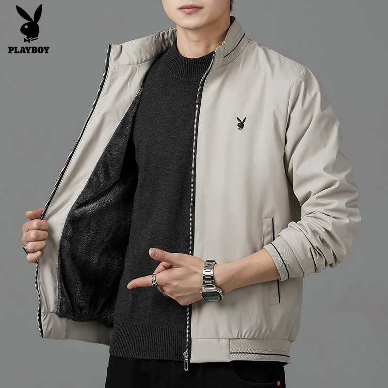 男士新款加绒商务立领男士休闲夹克男士休闲夹克