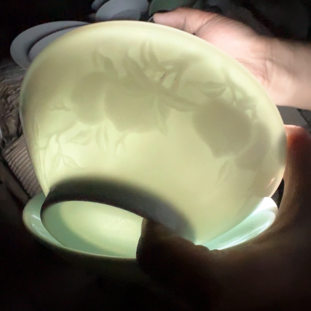 瓷片景德镇陶瓷影青浮雕斗笠碗2只