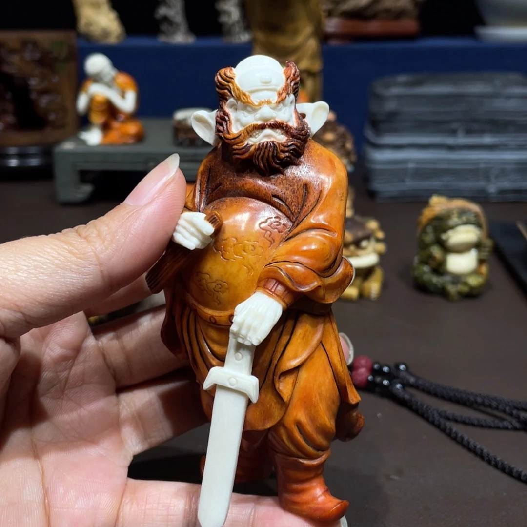 c***c香榧木鹿角雕刻钟馗摆件