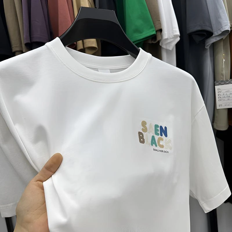 ZaSaFran男士简约短袖圆领T恤衫字母刺绣百搭新款休闲舒适半截袖