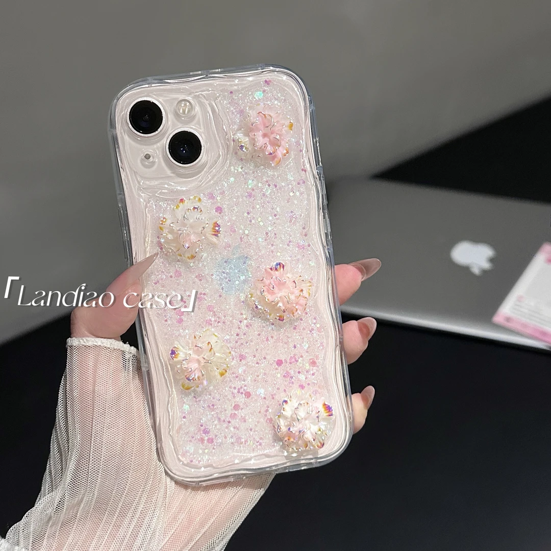 新款立体花朵曲边相框滴胶适用苹果16pro手机壳华为OPPO小米vivo