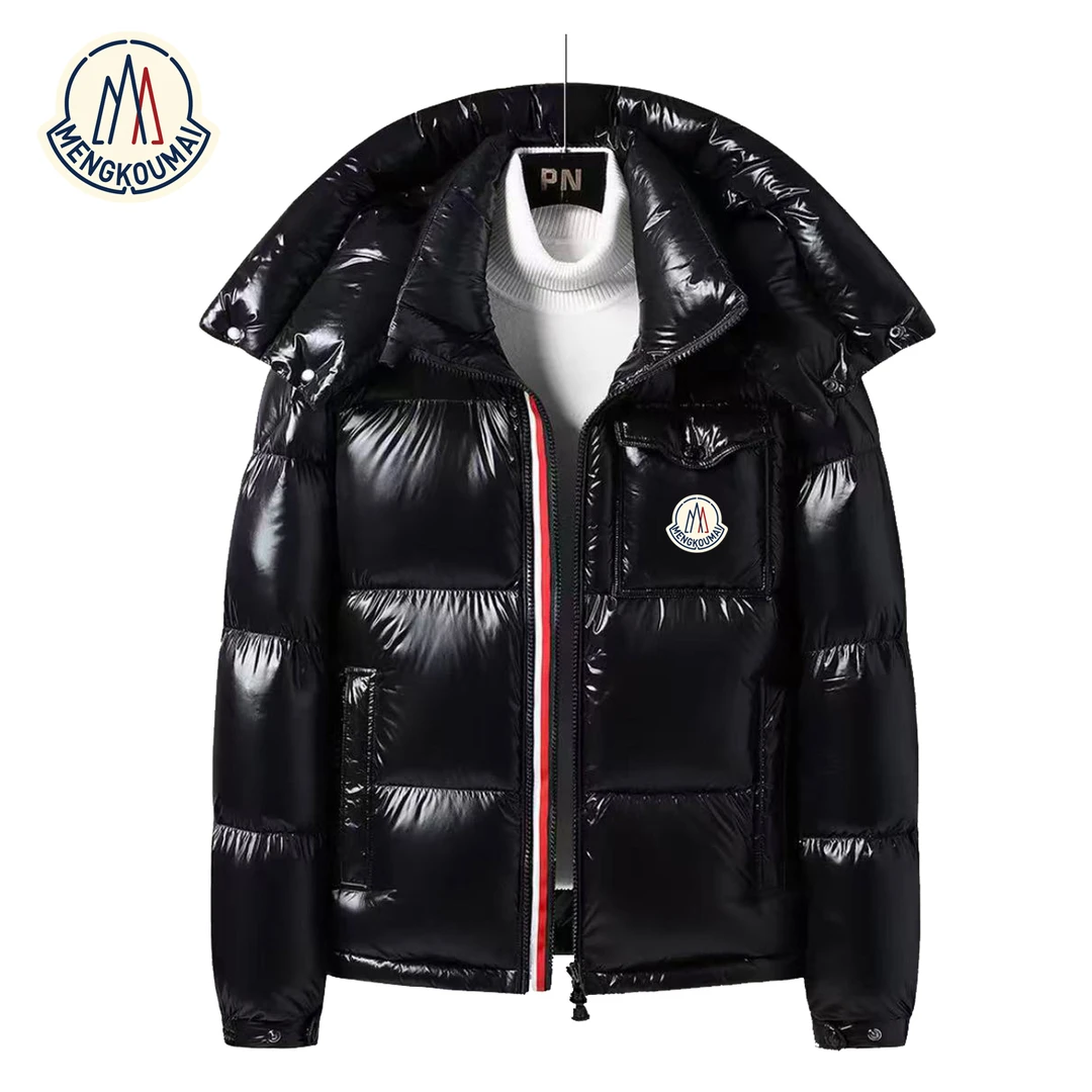 蒙口迈彩虹条羽绒服男女短款2025冬季新款加厚保暖黑金鹅绒服外套