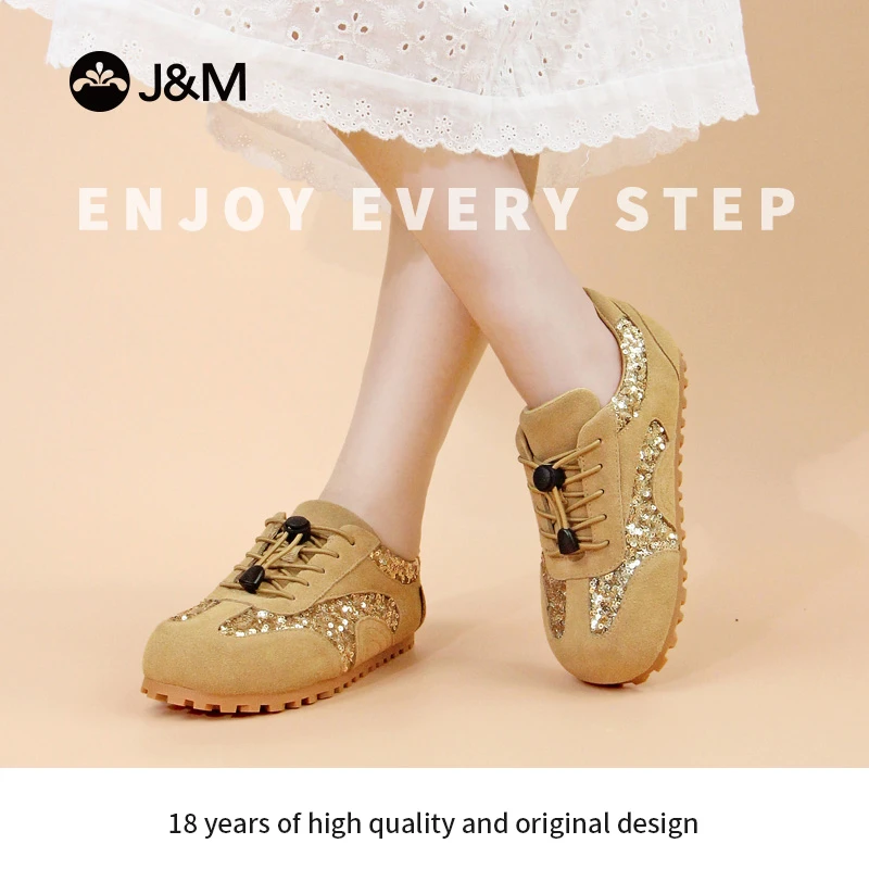 J&M/快乐玛丽鞋子女款爆款2025新款女鞋秋季舒适休闲德训鞋77382W