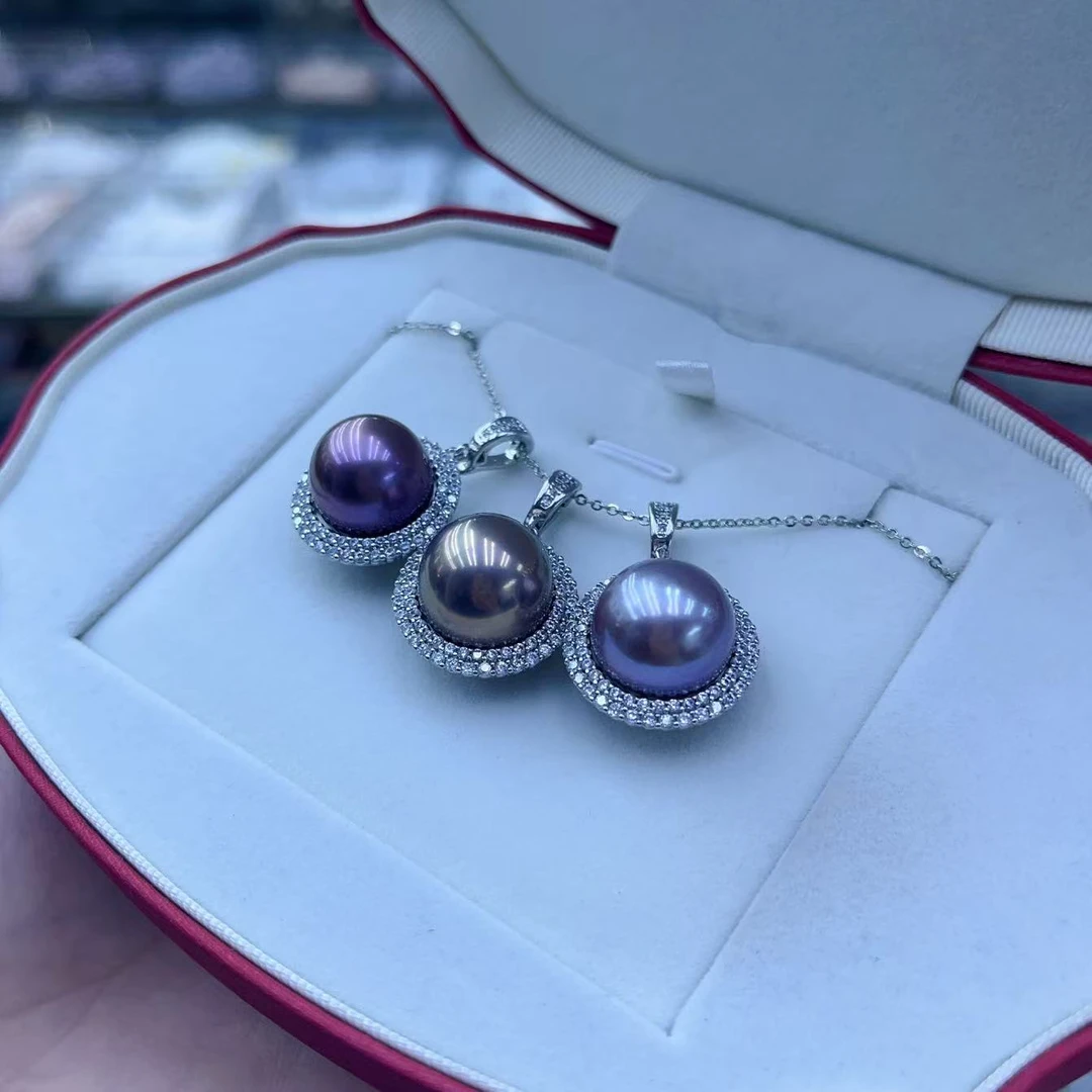 【莫奈紫】淡水万能扣大龙紫珠珍珠吊坠14-15mm 多样性发一