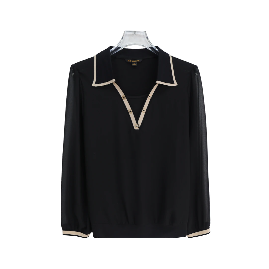 轻奢拼色翻领宽松气质春季百搭长袖衬衫S1732