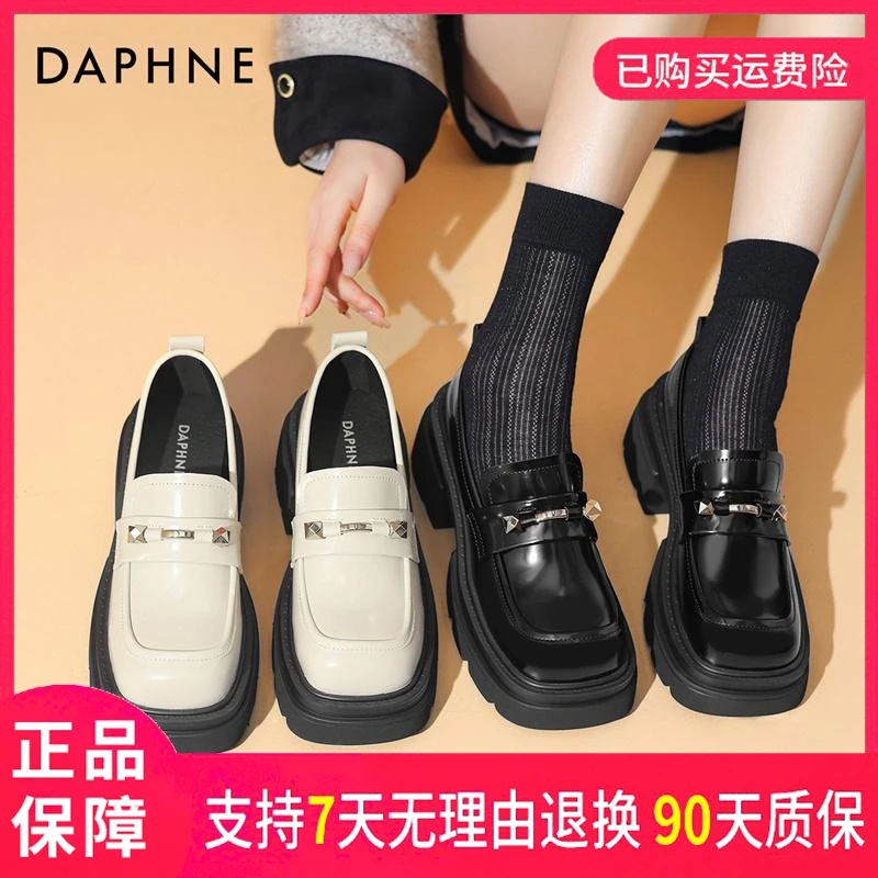 达芙妮时尚休闲2025方头厚底韩版小众纯色简约春秋洋气乐福鞋女