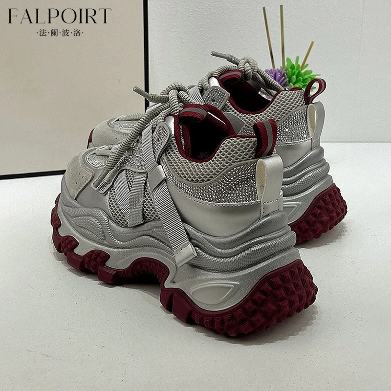 FALPOIRT厚底水钻老爹鞋女款洋气百搭秋冬季高级感运动休闲鞋加绒