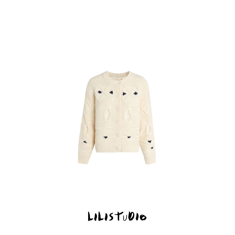 PCNY「从前缓」不理理冬季新款女装通勤圆领时尚针织毛衣外套