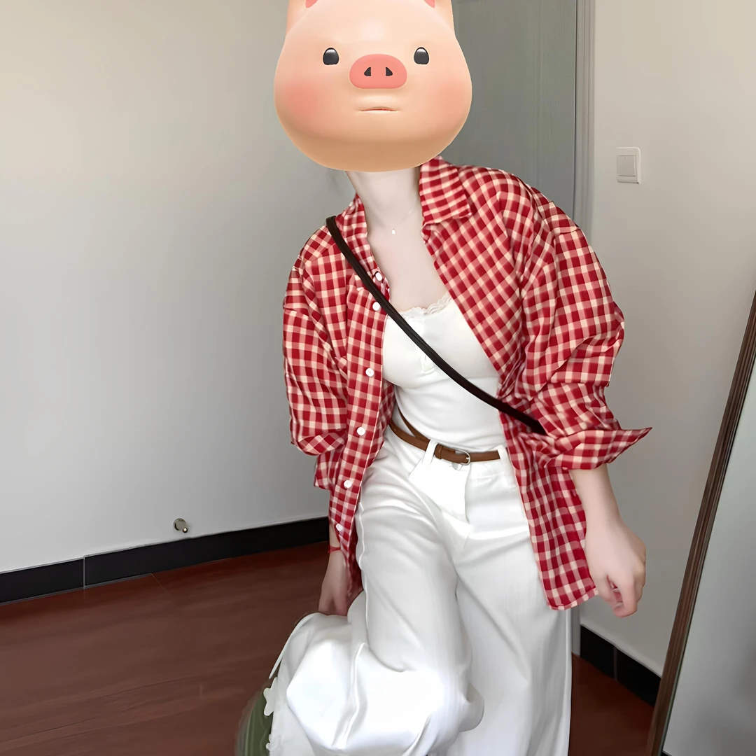 红格子防晒衬衫女早秋2025新款外套气质法式上衣长袖宽松红色衬衫