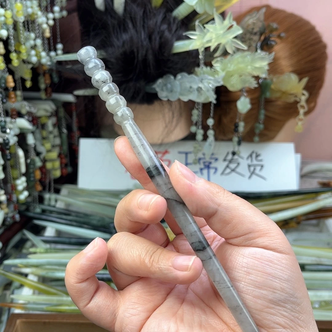 蛇纹石玉发饰未镶嵌长度18.5左右