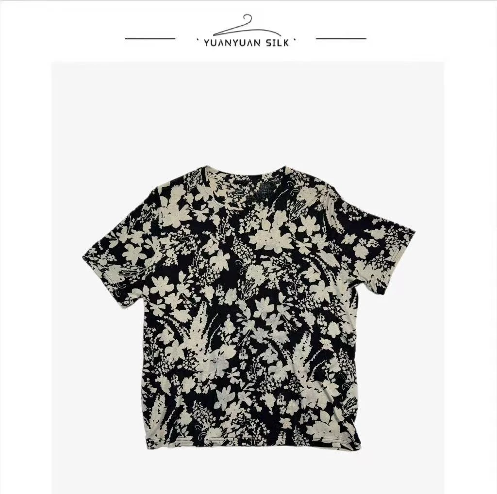 Y 【印花上新】100%桑蚕丝高端修身气质时尚简约设计感圆领上衣sy13