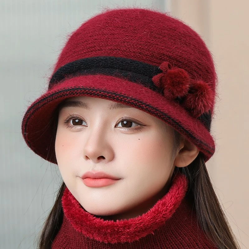 冬天中老年人妈妈帽子女针织保暖帽加绒加厚奶奶兔毛线帽防寒棉帽