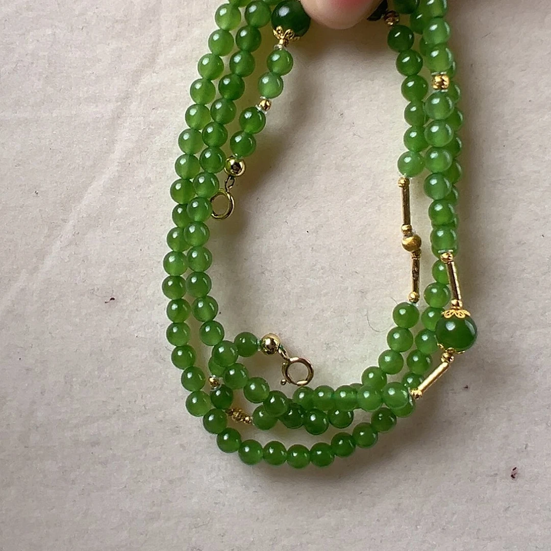 和田玉（碧玉）18K金镶嵌项链
