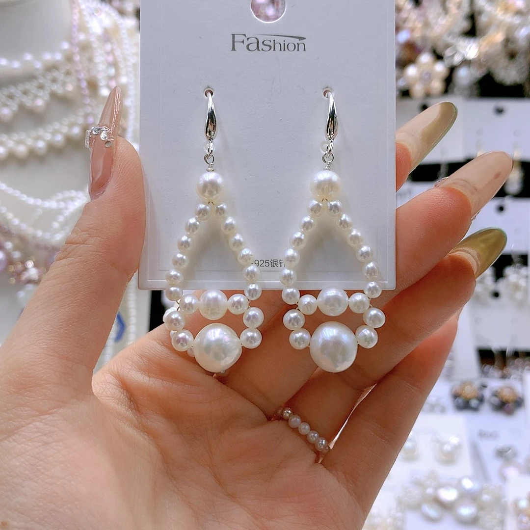 银S925镶嵌耳饰淡水珍珠