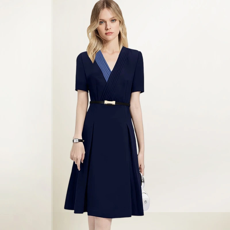 法式复古撞色印花连衣裙女2025年夏新款高级感收腰显瘦气质中长裙