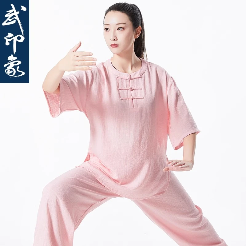 武印象棉麻女太极服短袖升级款练功服夏季新款中式宽松晨练八段锦