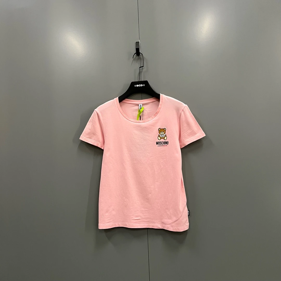 99新 Moschino/莫斯奇诺 (zz1）粉色小熊印花logo短袖 M码/607561