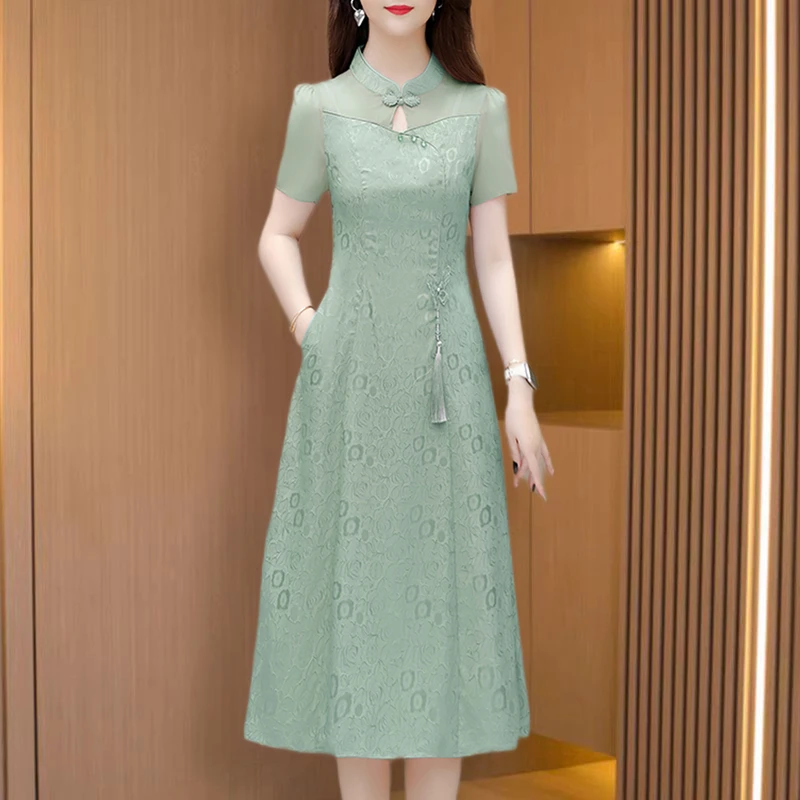 国风沙沙旗袍连衣裙2025新款女夏贵夫人高端奢华品牌气质洋气腰裙