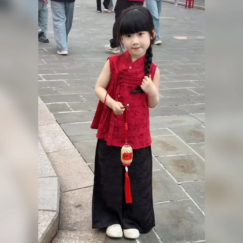 女童夏装套装2025新款洋气儿童新中式无袖夏季女孩国风两件套潮