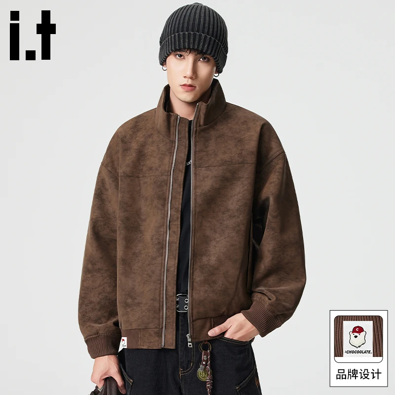 it :CHOCOOLATE美式高街复古夹克男士秋季潮流美拉德宽松PU皮外套