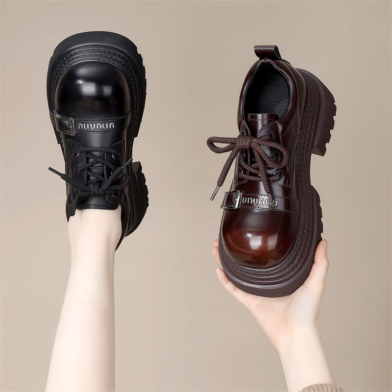 2025洋气新款JK增高皮鞋小个子超软厚底英伦系带乐福鞋小香风学院