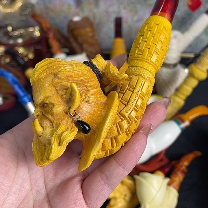 海泡石烟斗大号兽人雕刻111